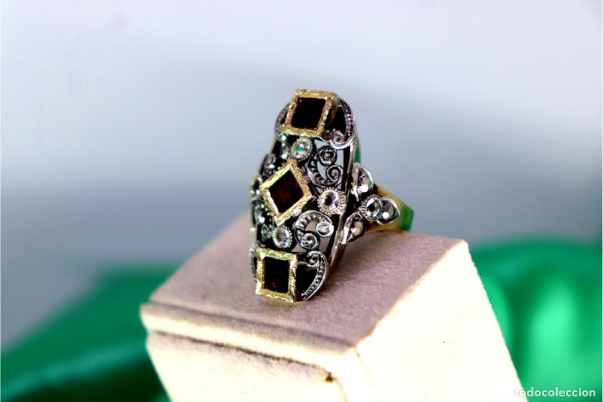 Joyeria: Anillo de oro y plata de 19,2K con granates. - Foto 8