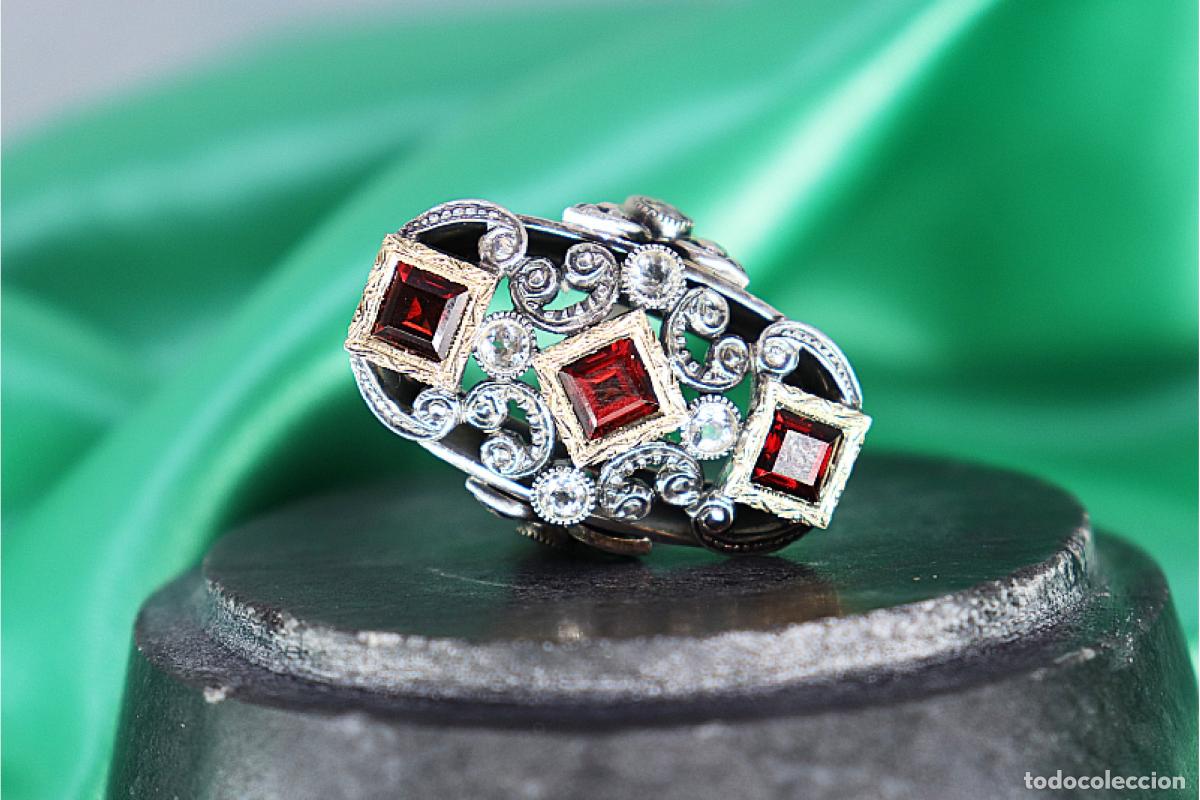 Joyeria: Anillo de oro y plata de 19,2K con granates. - Foto 1