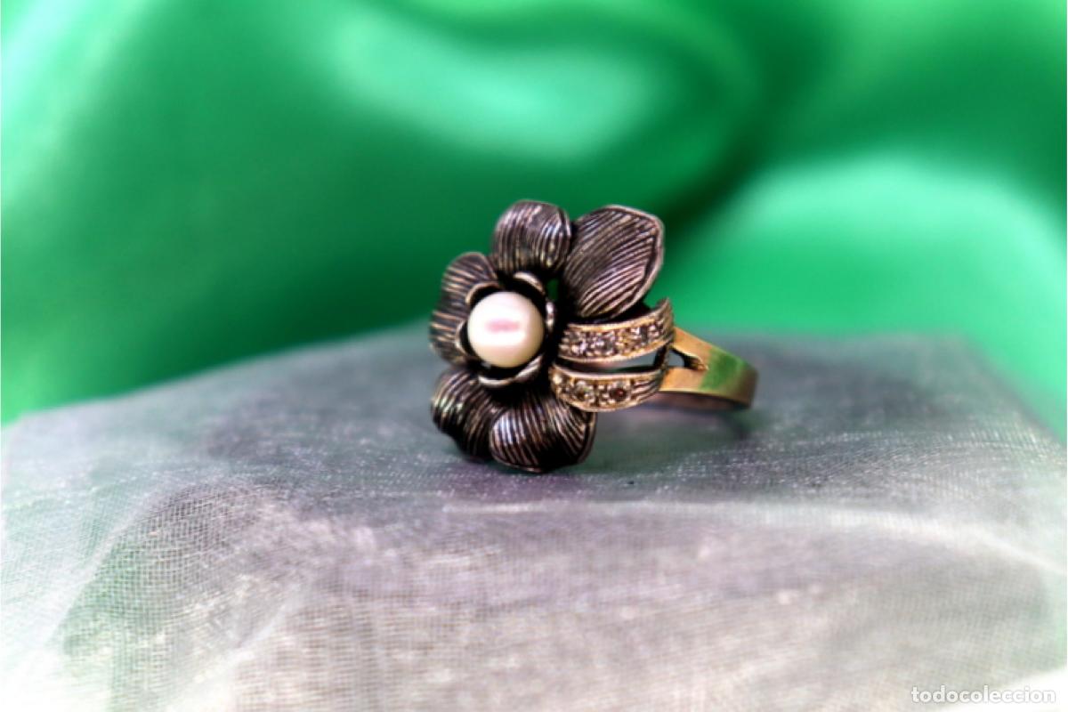 Joyeria: Anillo de oro y plata de 19,2K con perla. - Foto 2