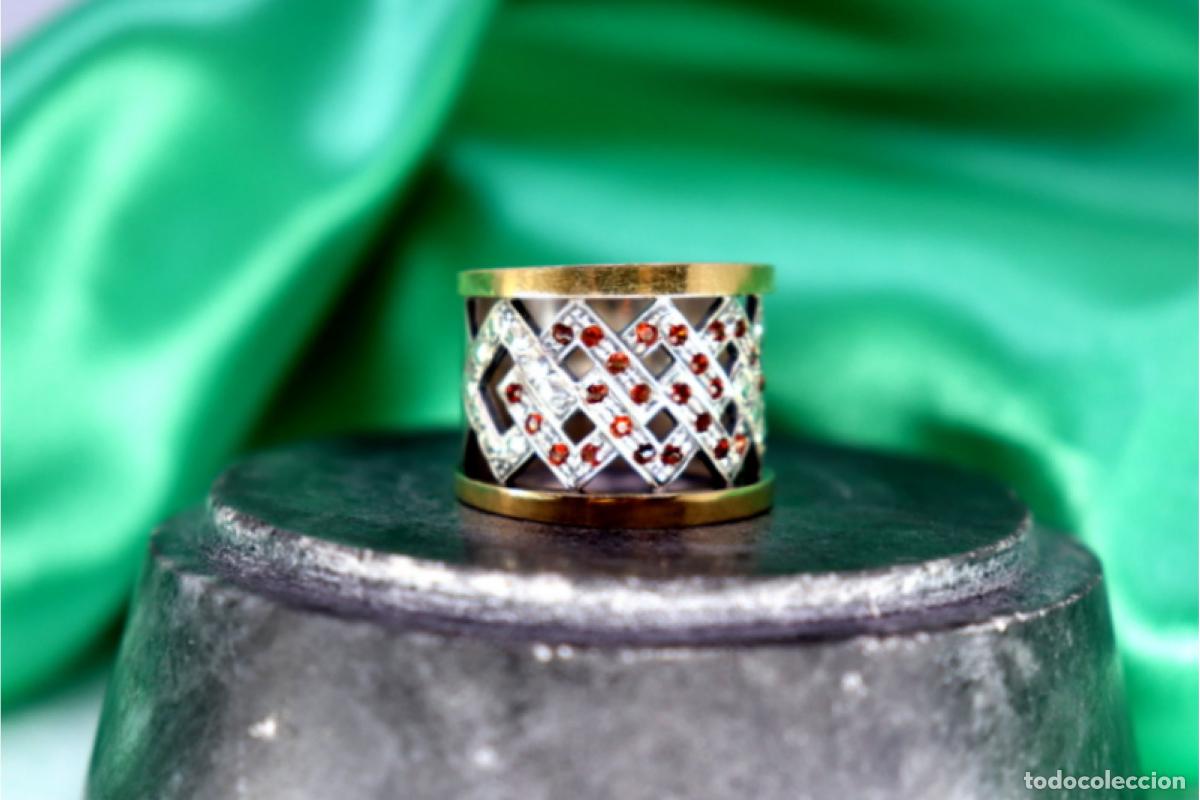 Joyeria: Anillo de oro y plata de 19,2K con granates. - Foto 9