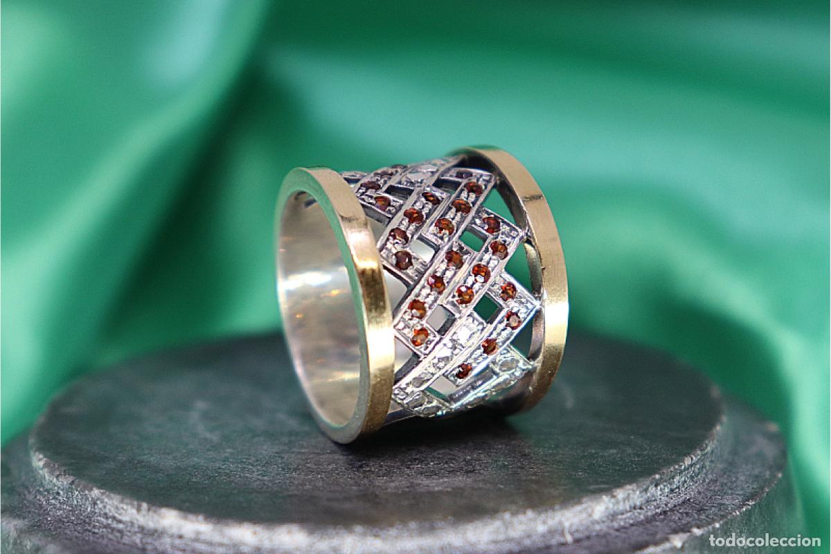 Joyeria: Anillo de oro y plata de 19,2K con granates. - Foto 1