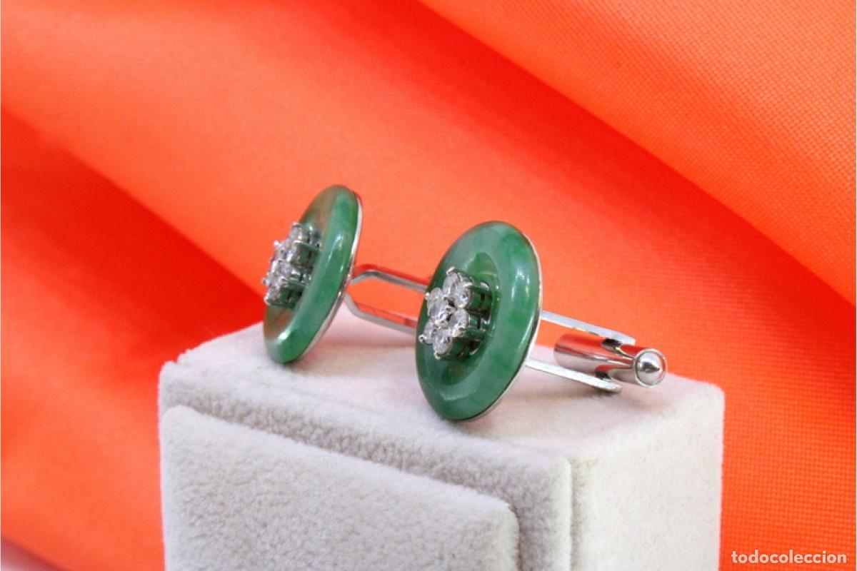Joyeria: Gemelos de oro de 18 quilates con diamantes y jade. - Foto 6