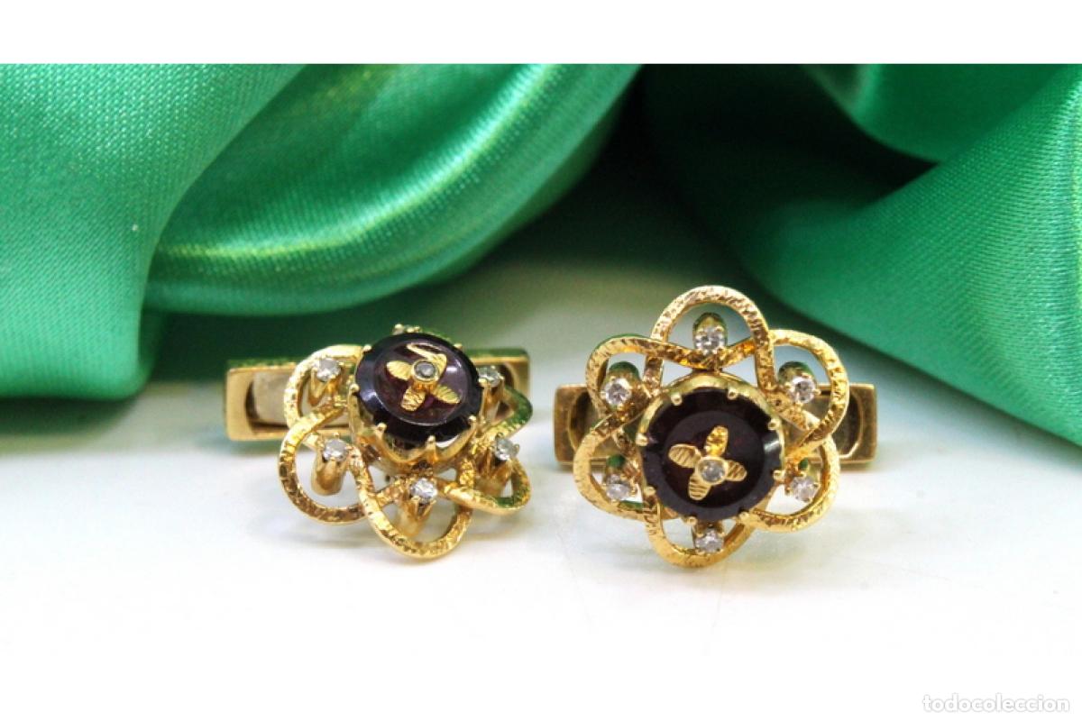 Joyeria: Gemelos de oro de 19,2K con diamantes y &oacute;nix. - Foto 3