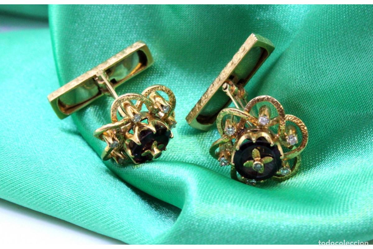 Joyeria: Gemelos de oro de 19,2K con diamantes y &oacute;nix. - Foto 4