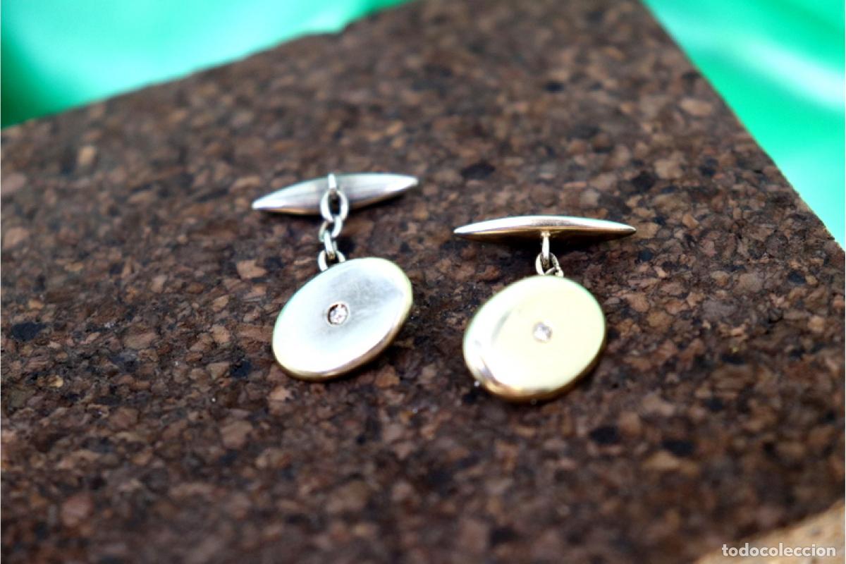 Joyeria: Gemelos en oro blanco de 19,2K con diamantes. - Foto 2