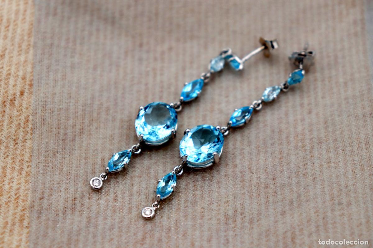 Joyeria: Pendientes de oro de 18 quilates con aguamarinas - Foto 3