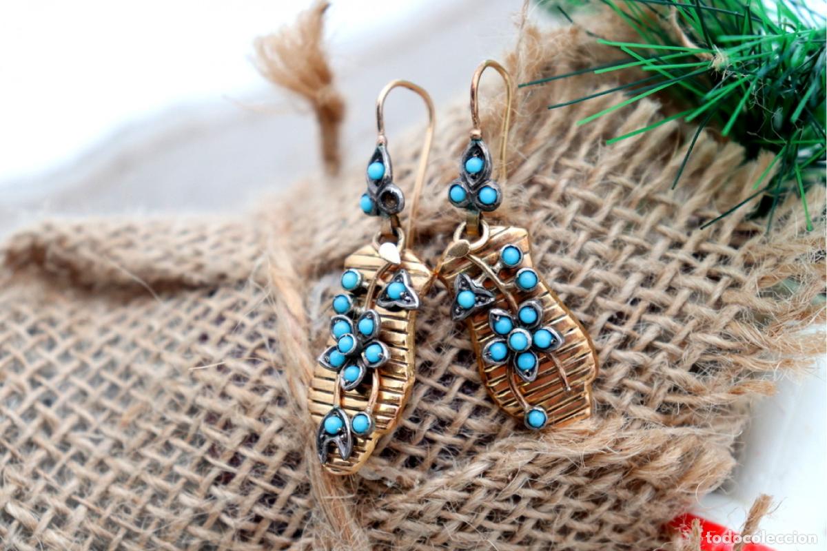 Joyeria: Pendientes de oro de 18 quilates con turquesa - Foto 4