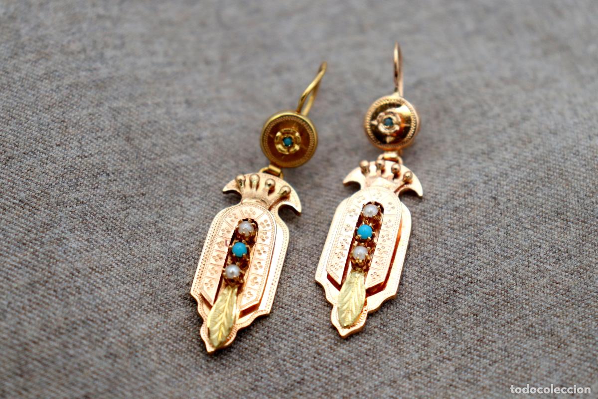 Joyeria: Pendientes de oro de 19,2 quilates con turquesa - Foto 2