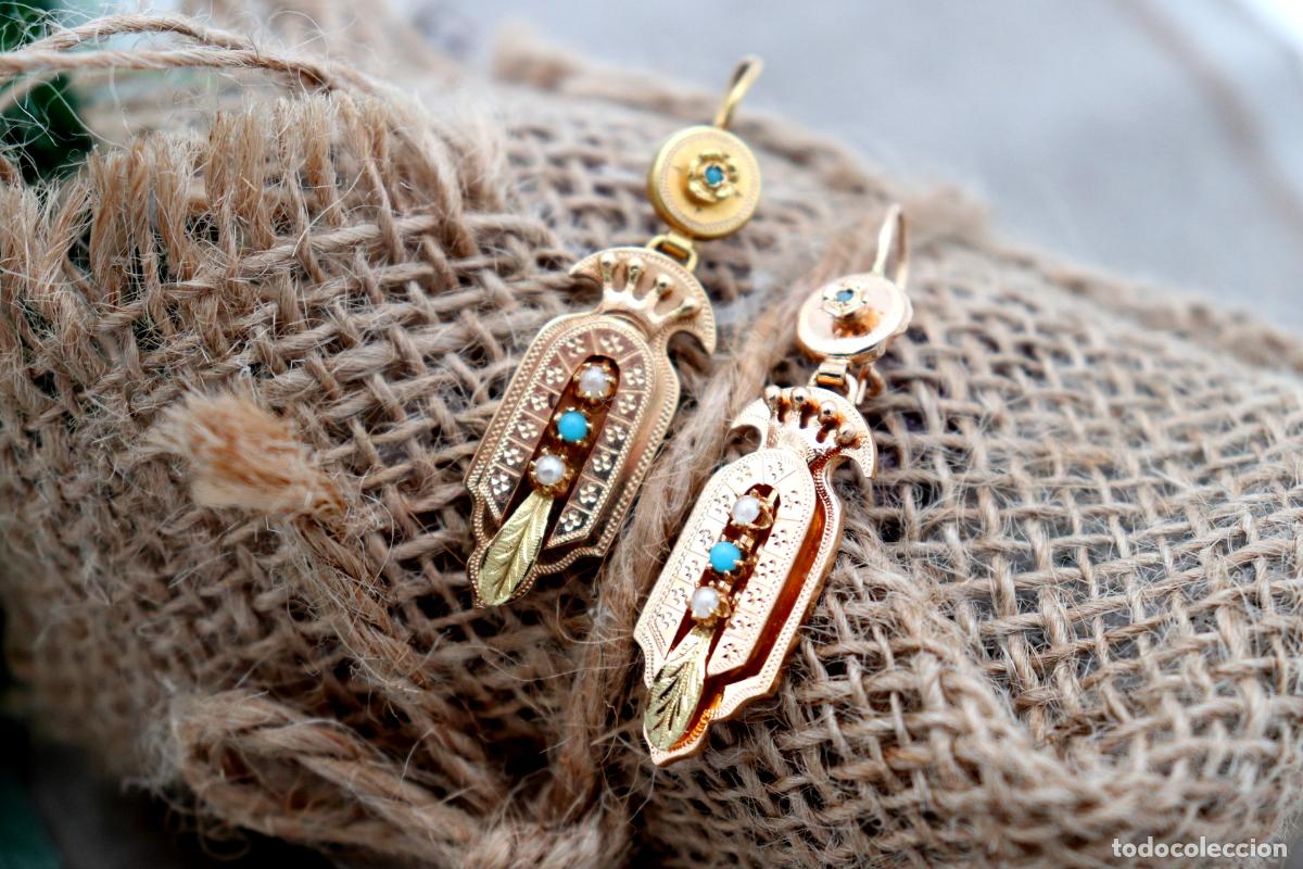Joyeria: Pendientes de oro de 19,2 quilates con turquesa - Foto 3