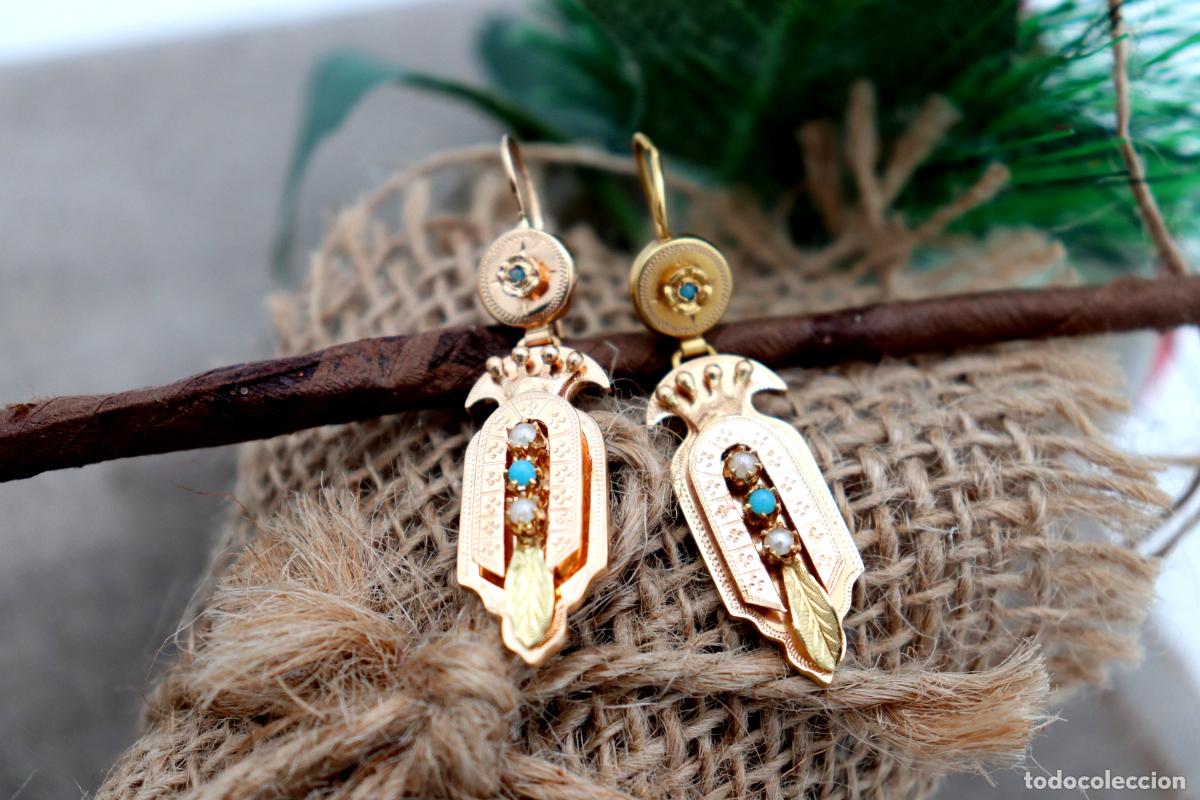 Joyeria: Pendientes de oro de 19,2 quilates con turquesa - Foto 4