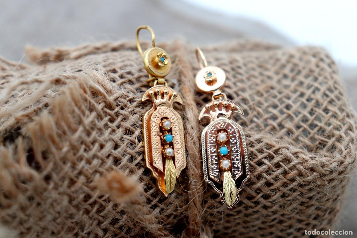 Joyeria: Pendientes de oro de 19,2 quilates con turquesa - Foto 5