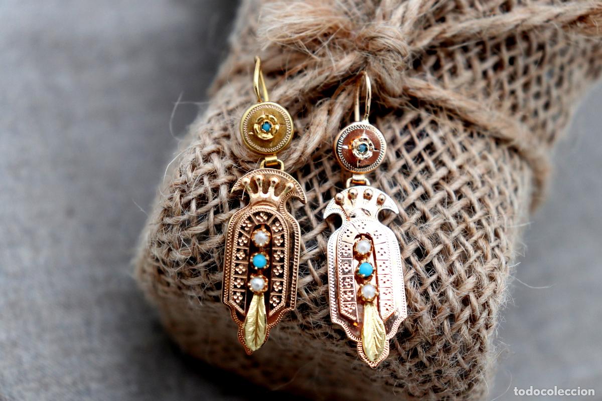 Joyeria: Pendientes de oro de 19,2 quilates con turquesa - Foto 1