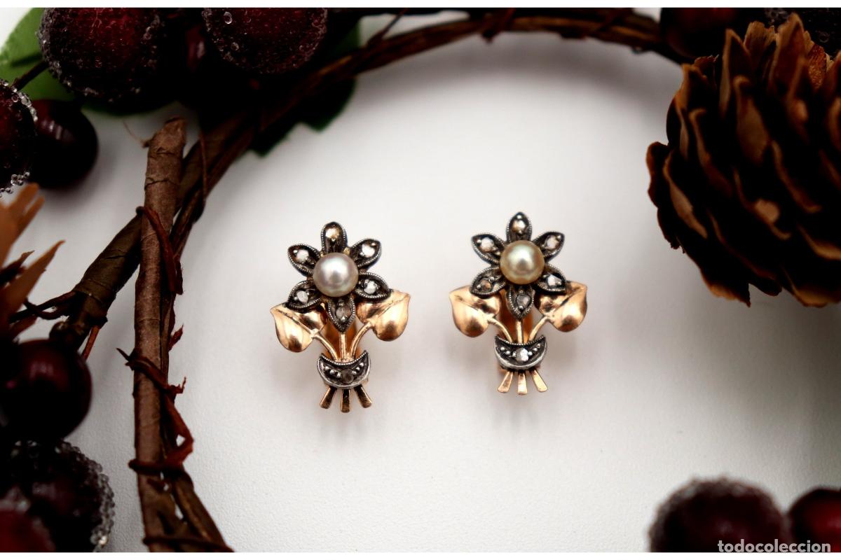 Joyeria: Pendientes en oro de 19,2K y plata con diamantes. - Foto 4
