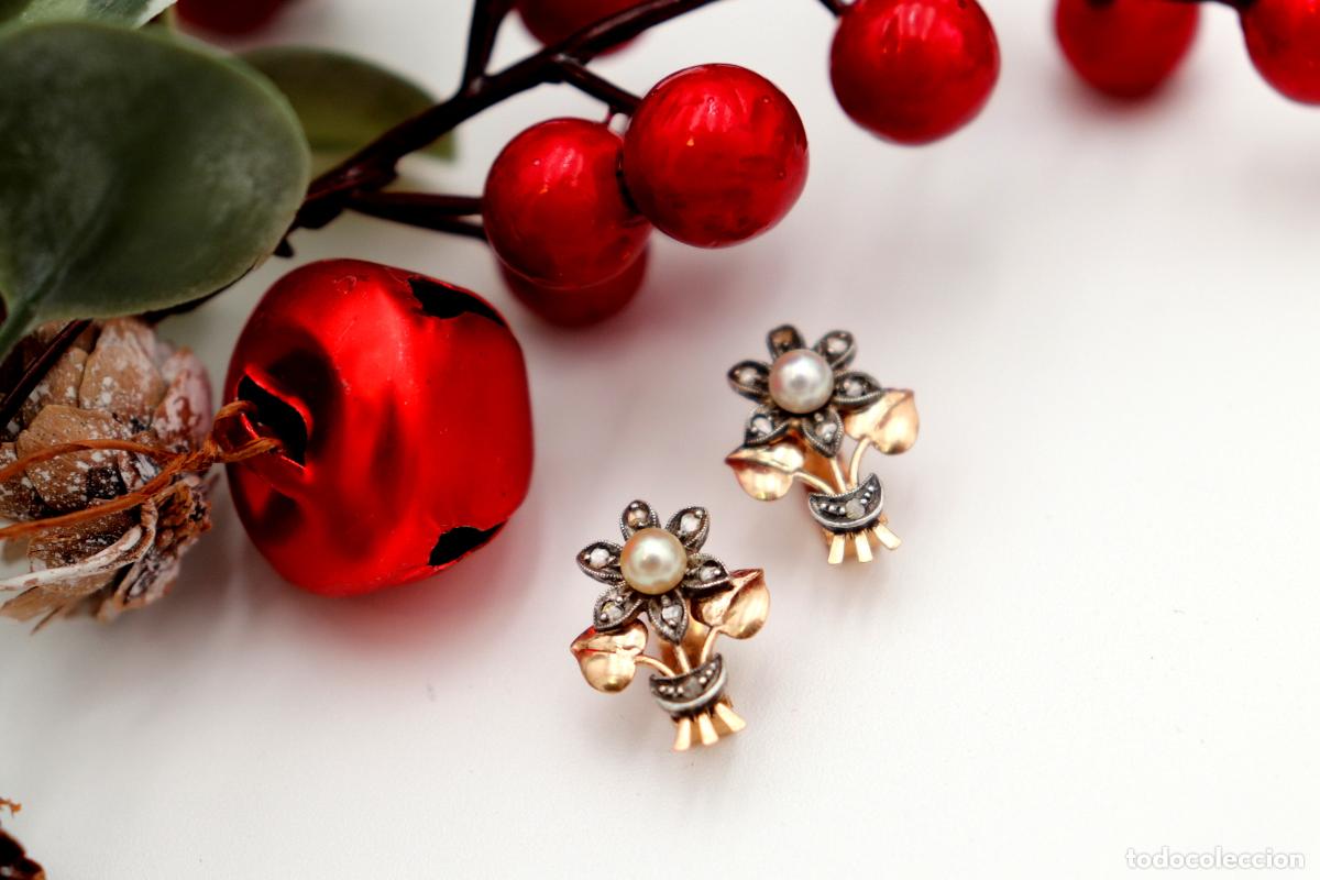 Joyeria: Pendientes en oro de 19,2K y plata con diamantes. - Foto 6