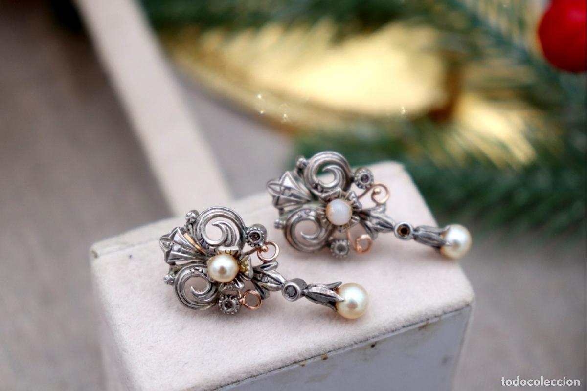 Joyeria: Pendientes en oro de 19,2K y plata con diamantes. - Foto 3