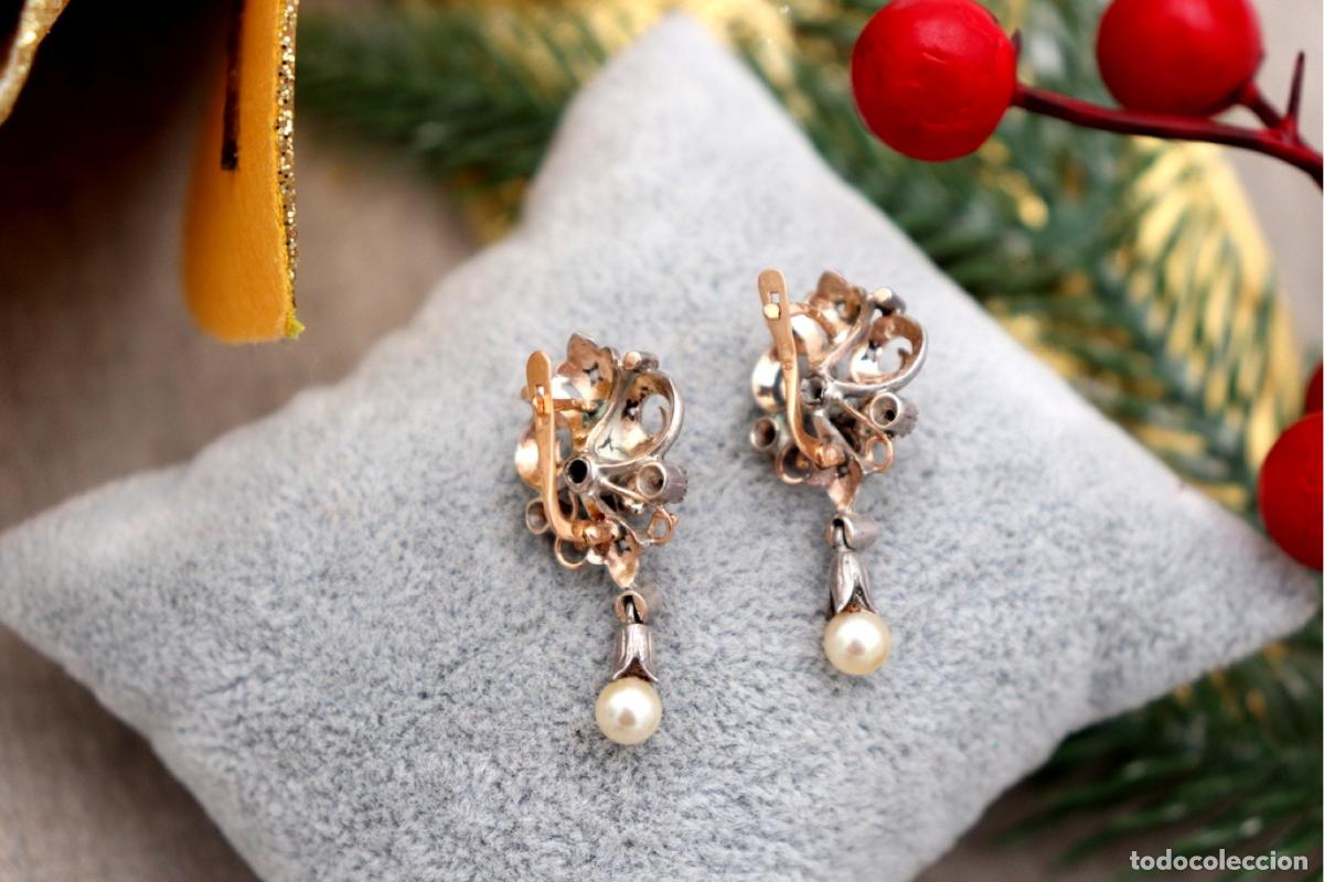 Joyeria: Pendientes en oro de 19,2K y plata con diamantes. - Foto 5