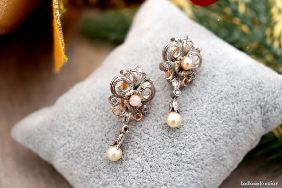 Joyeria: Pendientes en oro de 19,2K y plata con diamantes. - Foto 7