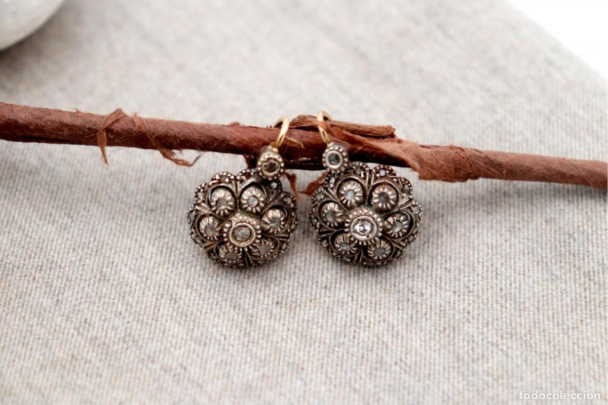 Joyeria: Pendientes en oro de 19,2K y plata con diamantes. - Foto 6