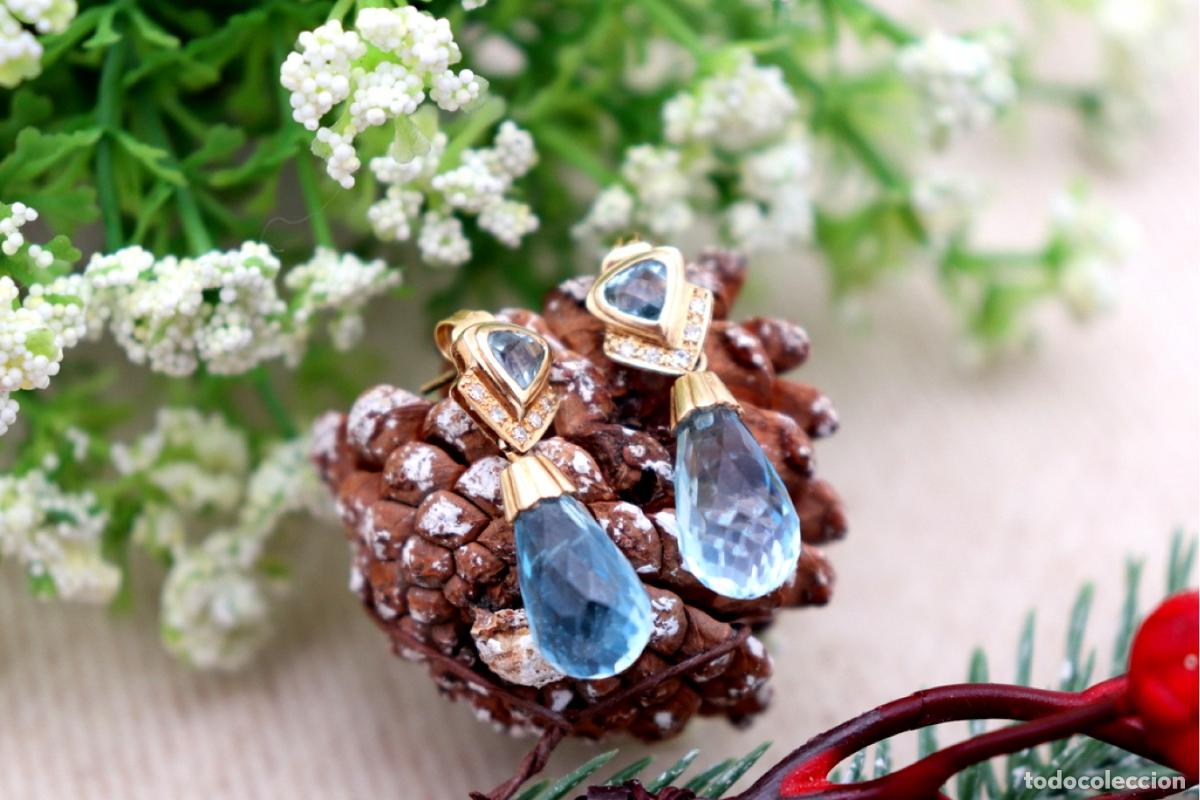 Joyeria: Pendientes en oro de 19,2K con diamantes y topacios. - Foto 4
