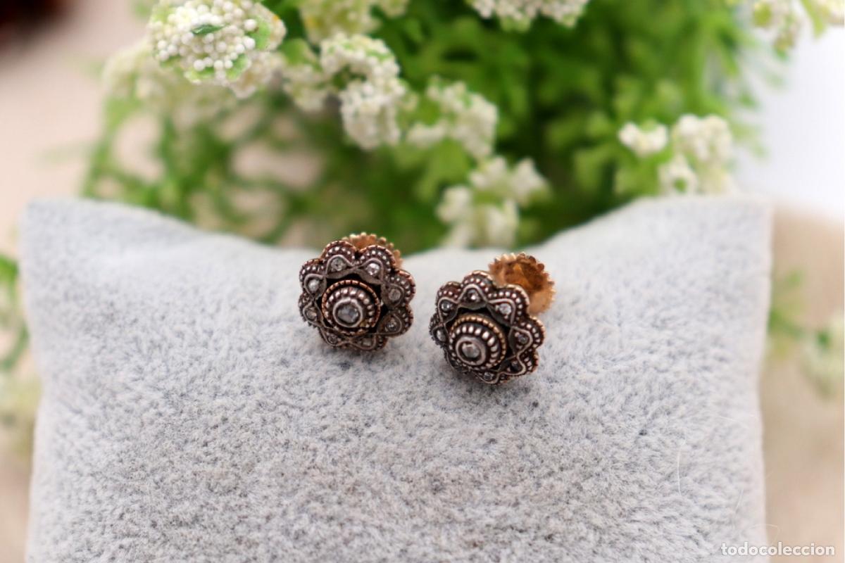 Joyeria: Pendientes en oro de 19,2K y plata con diamantes. - Foto 1