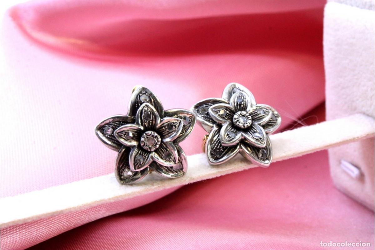 Joyeria: Pendientes en oro de 19,2K y plata con diamantes. - Foto 3