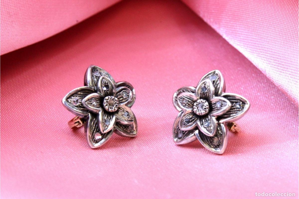 Joyeria: Pendientes en oro de 19,2K y plata con diamantes. - Foto 6