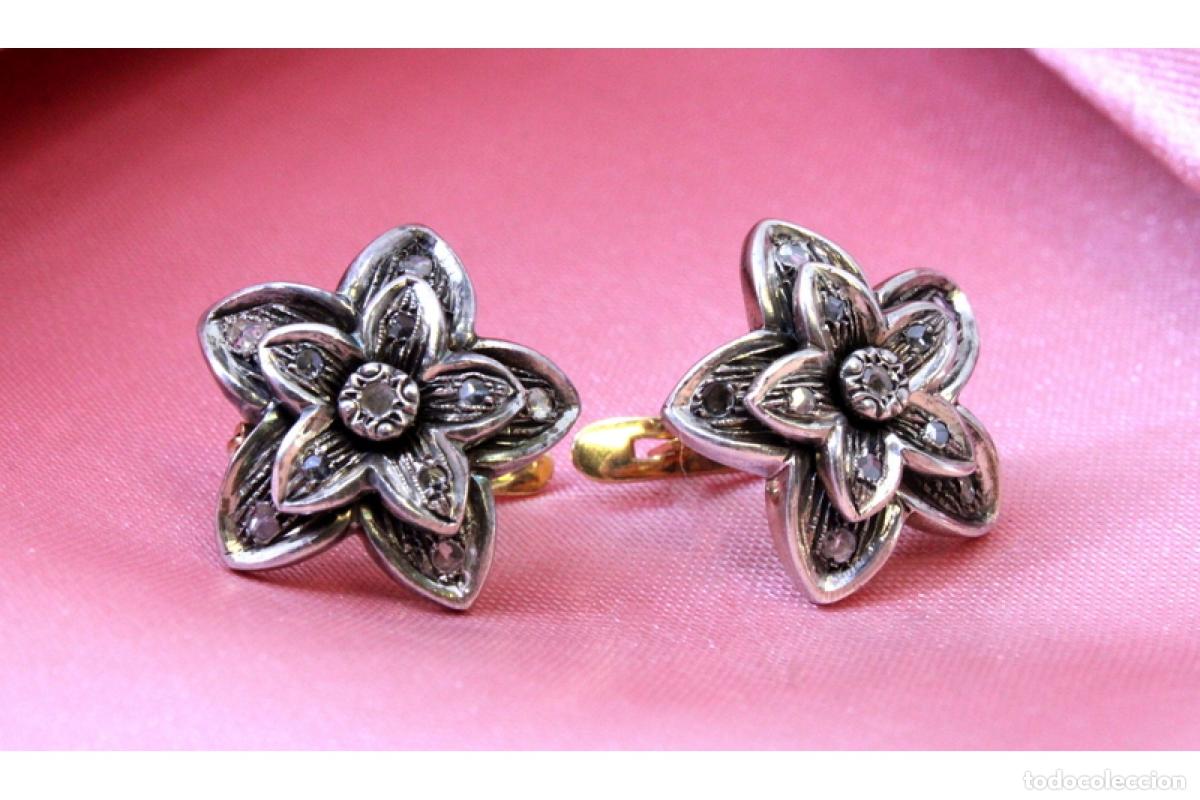 Joyeria: Pendientes en oro de 19,2K y plata con diamantes. - Foto 7