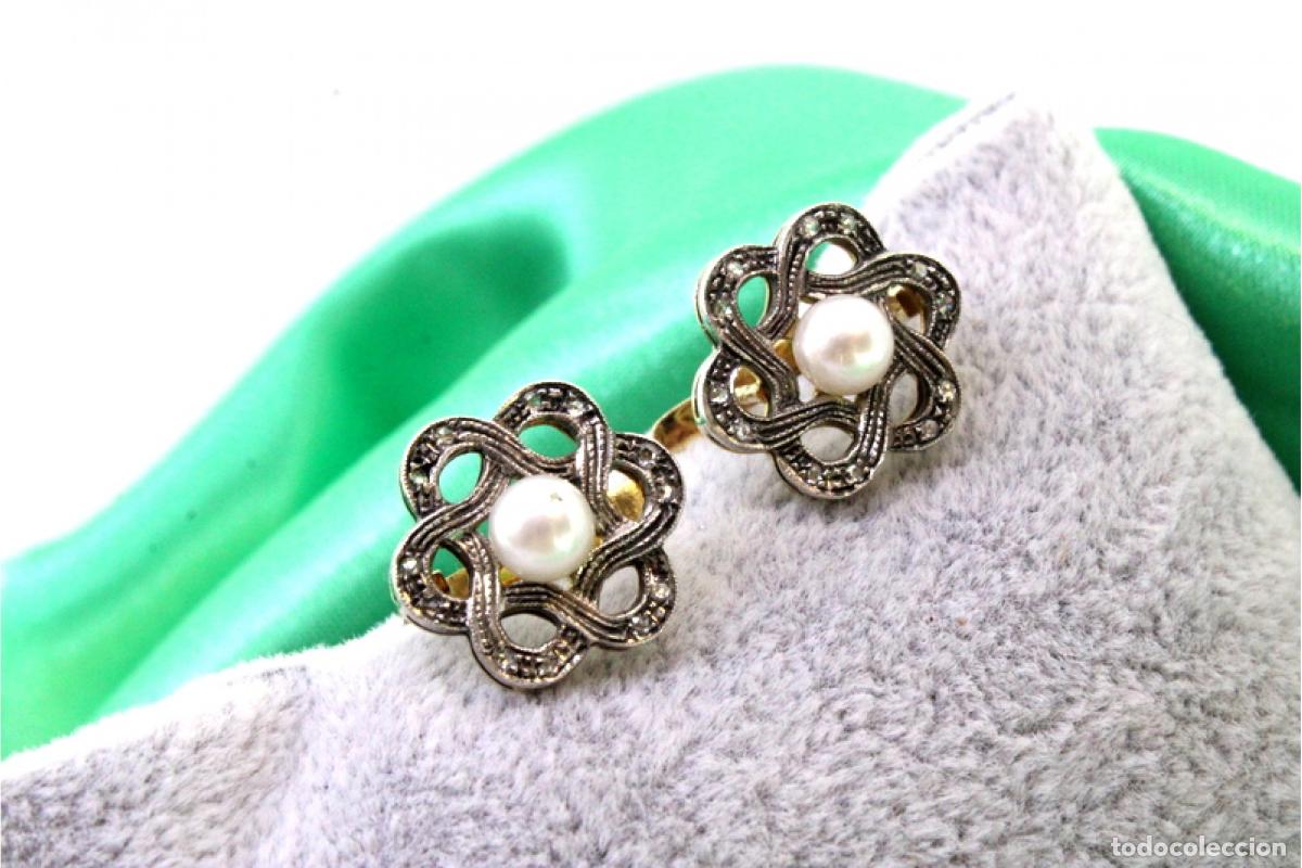 Joyeria: Pendientes en oro y plata de 19,2K con diamantes y perlas. - Foto 3