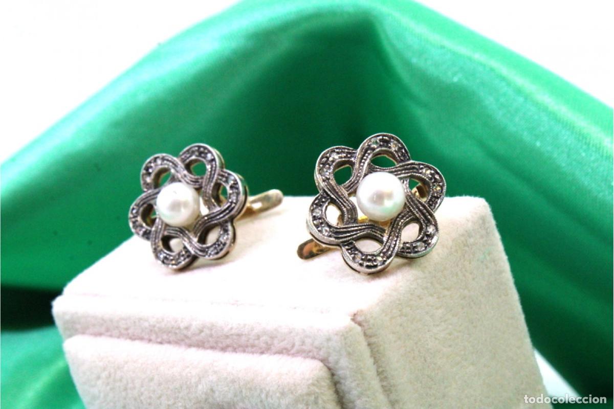 Joyeria: Pendientes en oro y plata de 19,2K con diamantes y perlas. - Foto 5