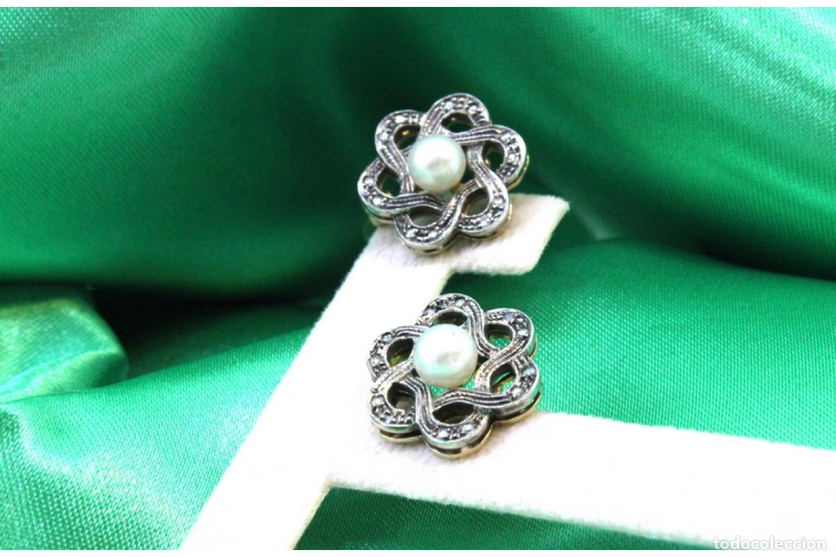 Joyeria: Pendientes en oro y plata de 19,2K con diamantes y perlas. - Foto 8