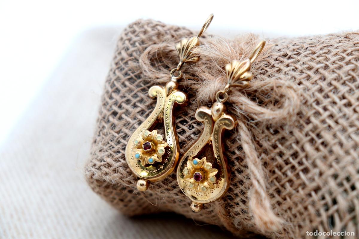 Joyeria: Pendientes de oro de 19,2 quilates con turquesa - Foto 2