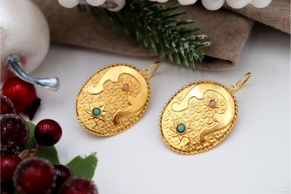 Joyeria: Pendientes en oro de 19,2K con turquesas y perlas. - Foto 4