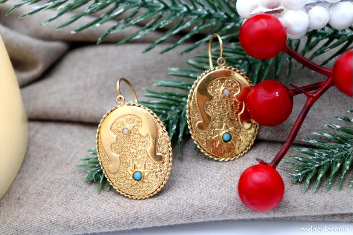 Joyeria: Pendientes en oro de 19,2K con turquesas y perlas. - Foto 5