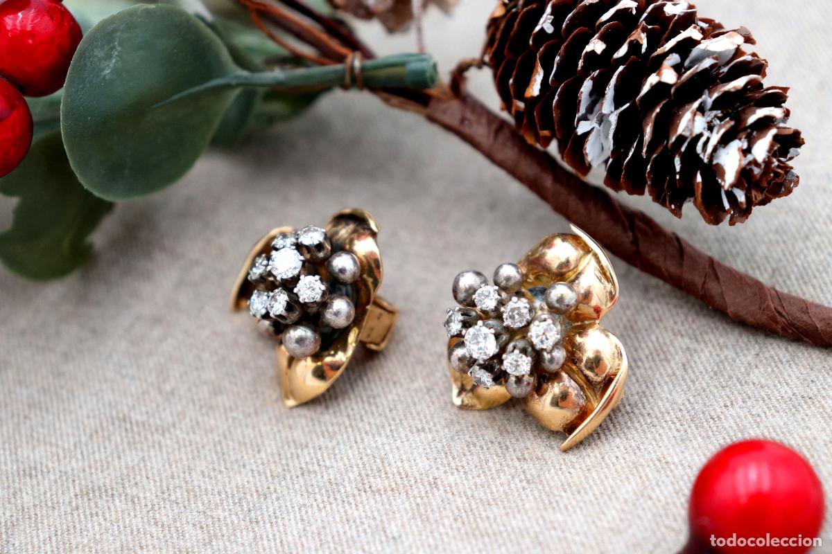 Joyeria: Pendientes en oro de 19,2K y plata con diamantes. - Foto 3