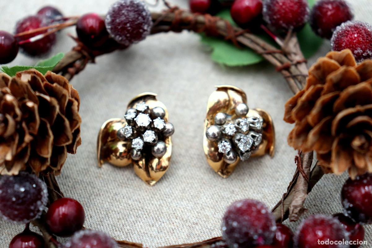 Joyeria: Pendientes en oro de 19,2K y plata con diamantes. - Foto 1