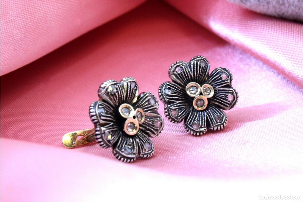 Joyeria: Pendientes en oro de 19,2K y plata con diamantes. - Foto 5