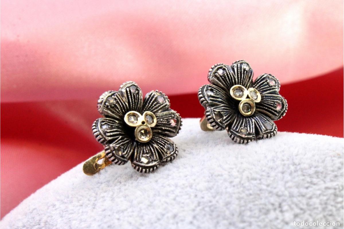 Joyeria: Pendientes en oro de 19,2K y plata con diamantes. - Foto 6