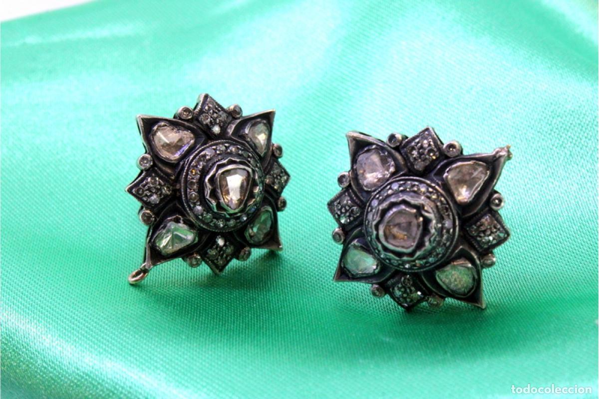 Joyeria: Pendientes en oro de 19,2K y plata con diamantes. - Foto 2
