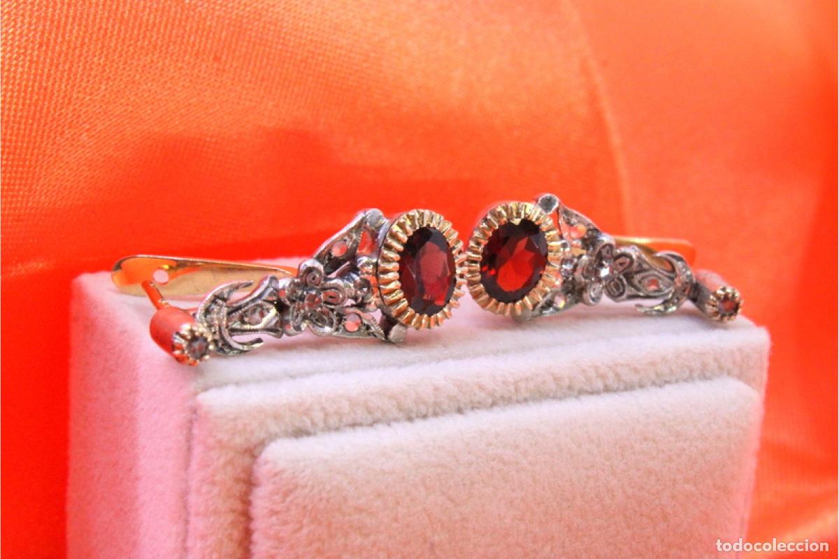 Joyeria: Pendientes en oro y plata de 19,2K con diamantes y granates. - Foto 5