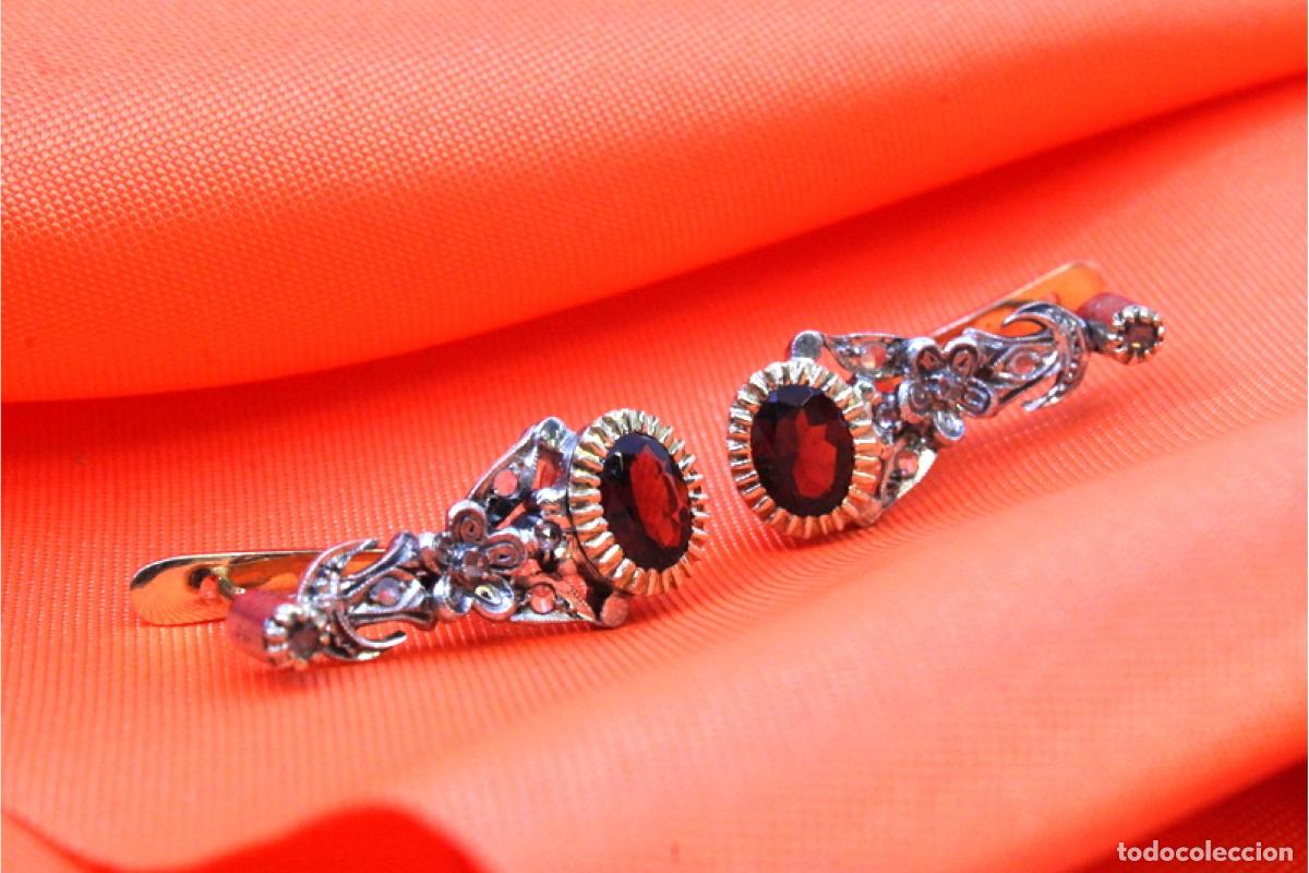 Joyeria: Pendientes en oro y plata de 19,2K con diamantes y granates. - Foto 6