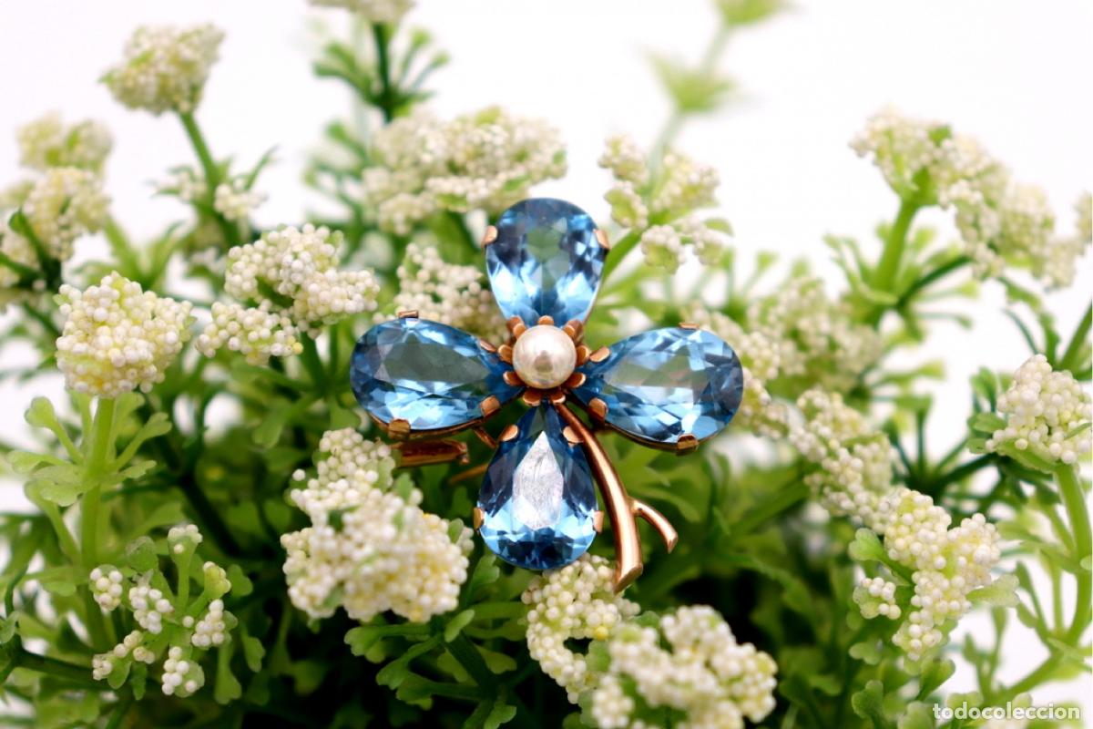 Joyeria: Broche de Oro de 18 quilates con Topacio y Perla - Flor - Foto 4