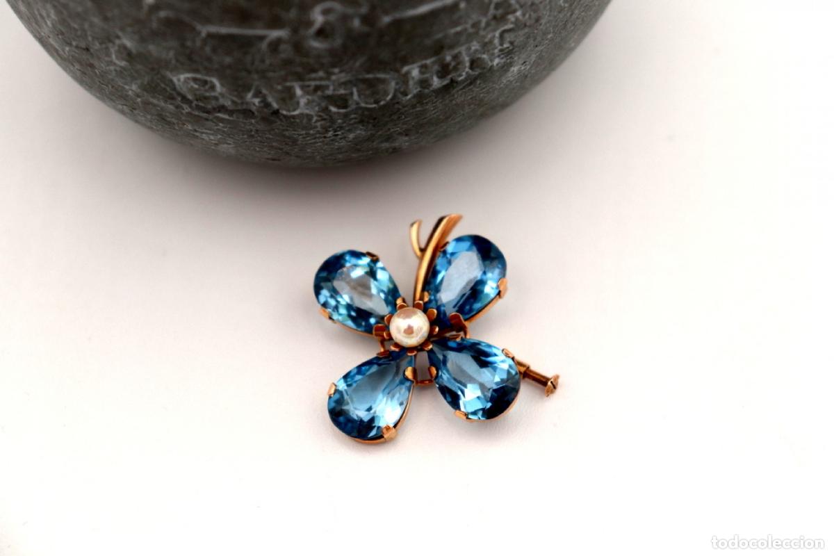 Joyeria: Broche de Oro de 18 quilates con Topacio y Perla - Flor - Foto 6
