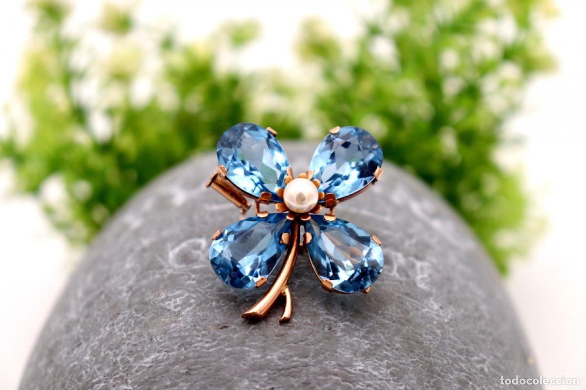 Joyeria: Broche de Oro de 18 quilates con Topacio y Perla - Flor - Foto 1