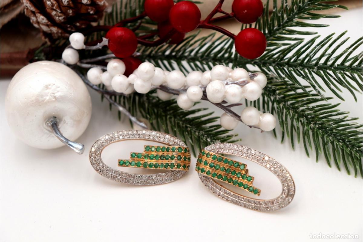 Joyeria: Pendientes de oro con diamantes y esmeraldas - Foto 2