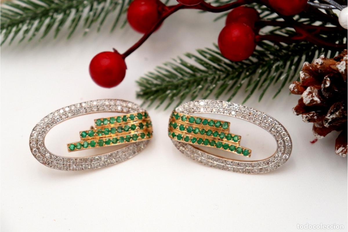 Joyeria: Pendientes de oro con diamantes y esmeraldas - Foto 3