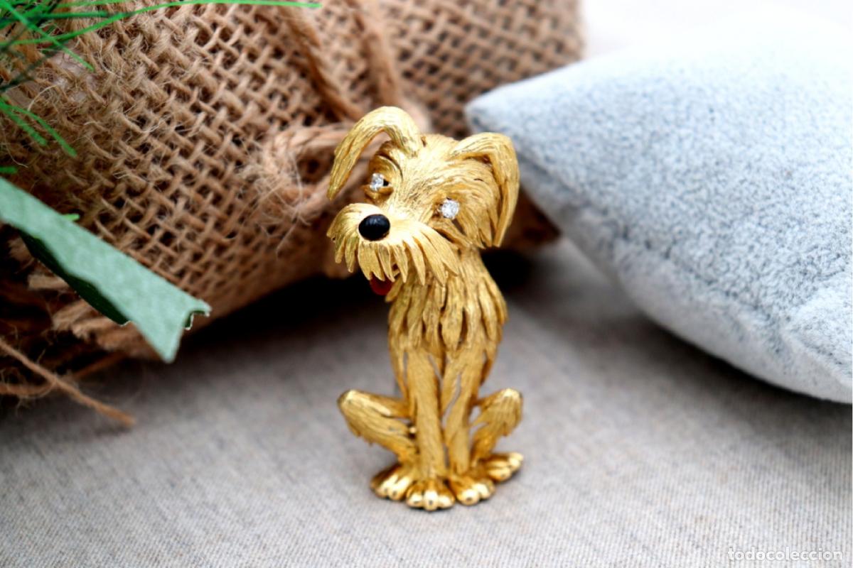 Joyeria: Broche de oro de 19,2 quilates con diamantes - Perro - Foto 1