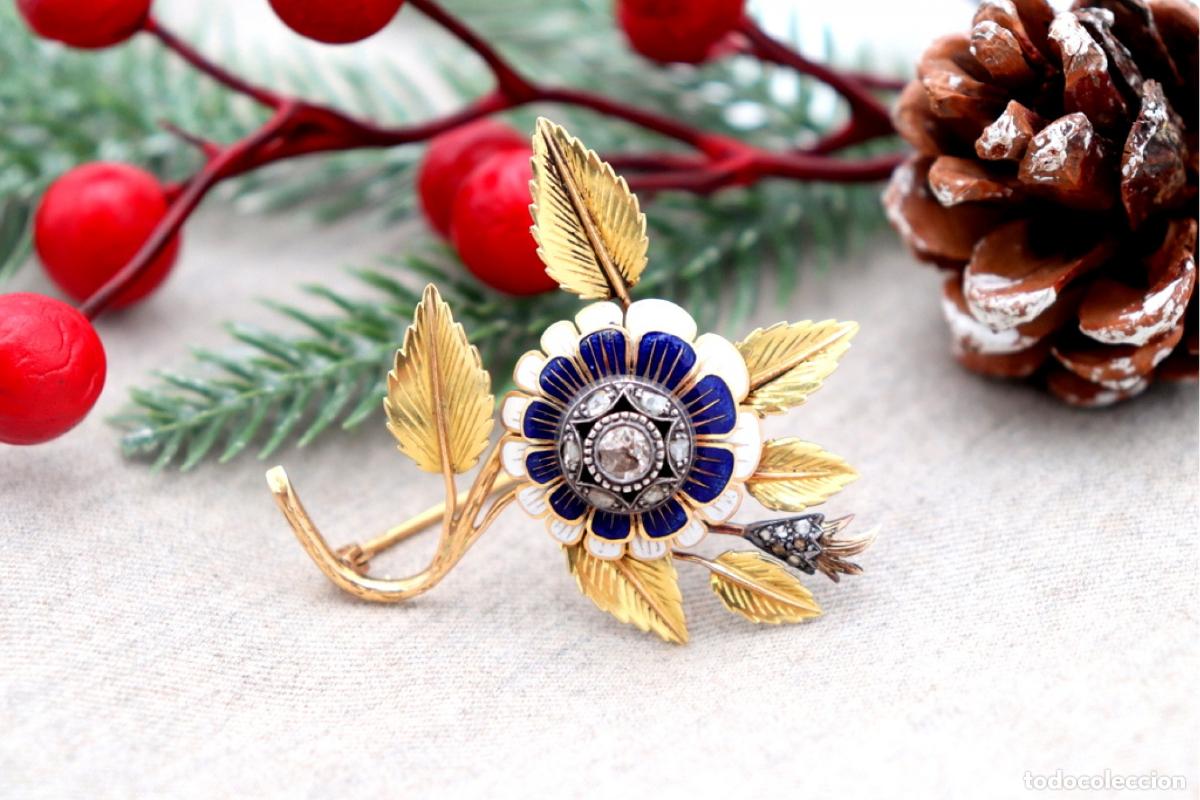 Joyeria: Broche de oro de 19,2 quilates con diamantes - Flor - Foto 3