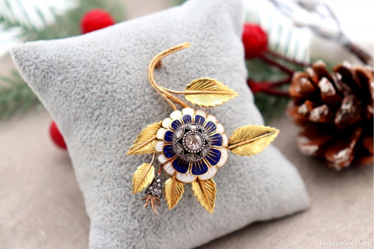 Joyeria: Broche de oro de 19,2 quilates con diamantes - Flor - Foto 4