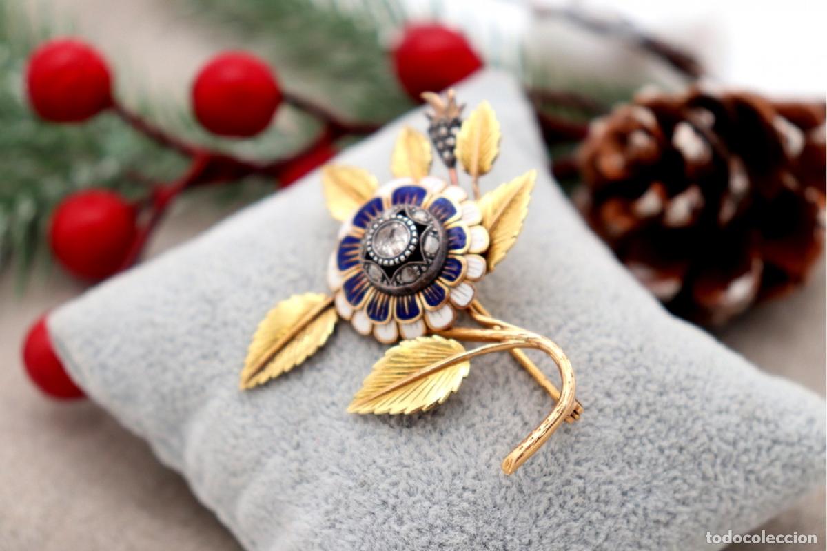 Joyeria: Broche de oro de 19,2 quilates con diamantes - Flor - Foto 6