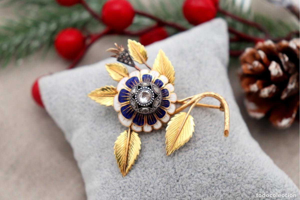 Joyeria: Broche de oro de 19,2 quilates con diamantes - Flor - Foto 7
